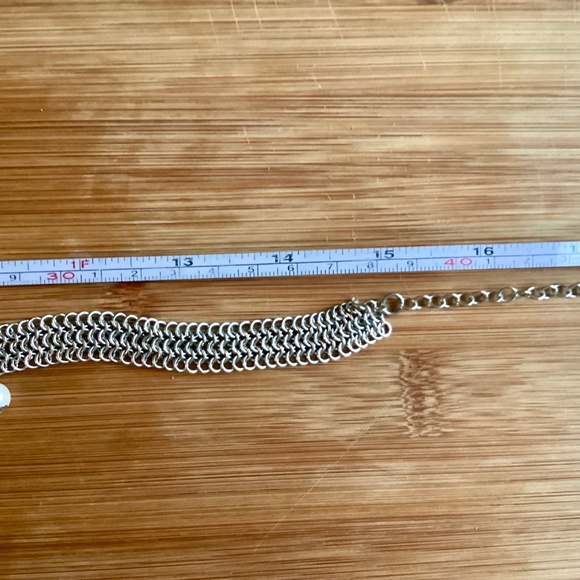 Geometric Mesh Collar Necklace With Pearls Designer Statement Jewelry Silvertone - Picture 13 of 14